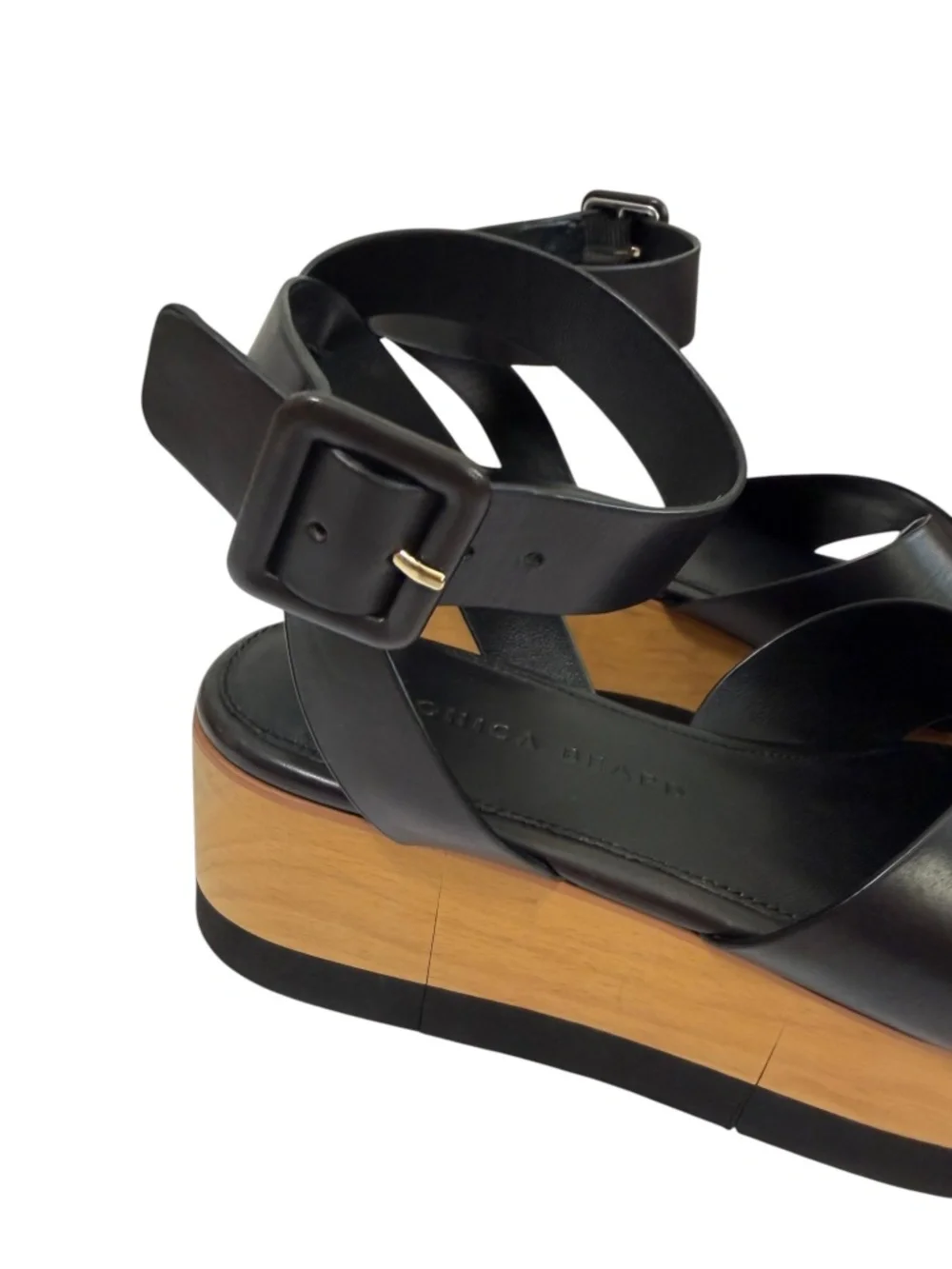 Veronica Beard Jayne Black Leather Platform Ankle Strap Sandals Size 7.5